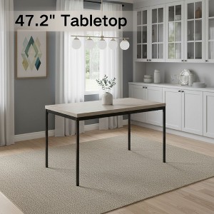 FurnitureR Dining Table with Marble-Look MDF Top & Sturdy Metal Legs, Rectangular Kitchen Table for Dining Room, Apartment, Home Office, Grey - 1 of 4