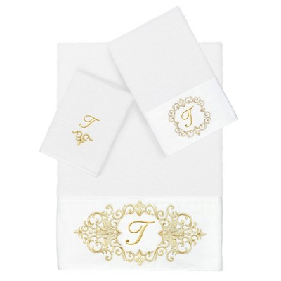 Linum Home Textiles 100% Turkish Cotton MONICA Gold Thread 3PC Embellished Towel Set