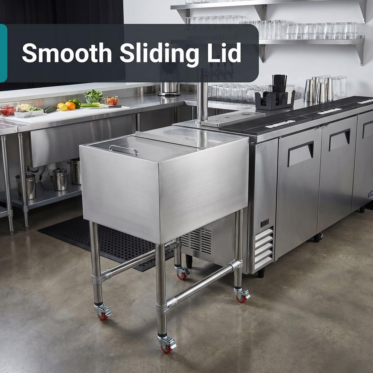 Commercial Ice Bin with Sliding Lid, Stainless Steel Underbar Ice Chest, Insulated Ice Well with Drain System for Restaurant Pub Cocktail Station - thumbnail 5