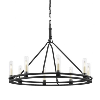 Troy Lighting Sutton 8 - Light Chandelier in  Textured Black Clear Borosilicate Shade