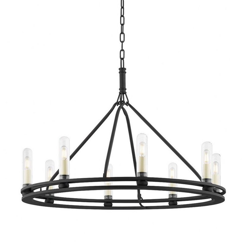 Troy Lighting Sutton 8 - Light Chandelier in  Textured Black Clear Borosilicate Shade, 1 of 2