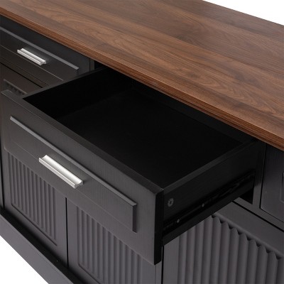 Panipeachy 63" Modern Fluted Sideboard Buffet Cabinet, 4 Doors and 3 Drawers, Black Kitchen and Dining Storage Cabinet for Living Room or Entryway — фото 7