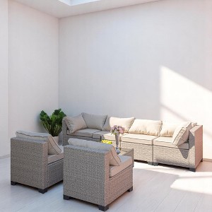 7-Piece Outdoor Modular Wicker Sectional Sofa Set with Glass-Top Coffee Table, Water-Resistant Cushions & All-Weather PE Rattan – Brown - 1 of 4