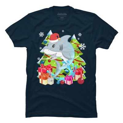 Men's Design By Humans Funny Santa Shark Christmas T-Shirt By thebeardstudio T-Shirt