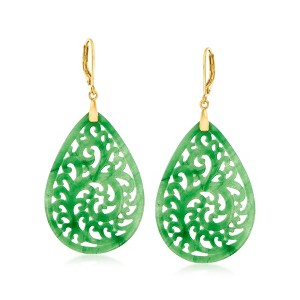 Ross-Simons Carved Jade Teardrop Earrings in 18kt Gold Over Sterling - 1 of 4