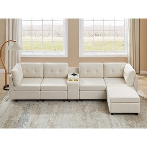 VANOMi Chenille Sectional Sofa with Ottoman - 1 of 4