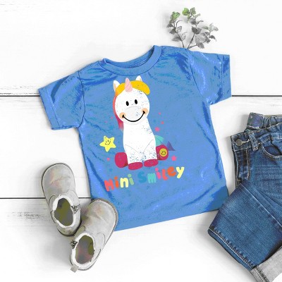The Juniper Shop Mini Smiley Unicorn Distressed Toddler Short Sleeve Tee
