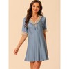 cheibear Women's Shorts Sleeves V Neck Pajamas Sleepwear Lace Trim Nightgowns - 2 of 4