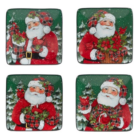 Set Of 4 Christmas Lodge Santa Canape Dining Plates - Certified ...