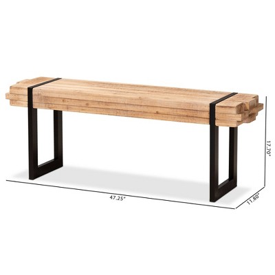 Henson Natural Brown Wood and Black Metal Bench