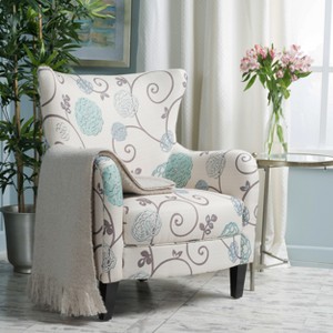 Arabella Club Chair White/Blue - Christopher Knight Home: Upholstered Polyester, Hardwood Frame, Floral Pattern - 1 of 4