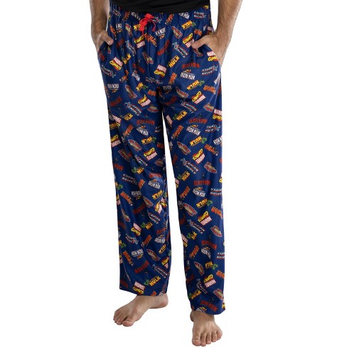Marvel Comics Mens' Superhero Logo Titles Loungewear Pajama Pants (Large)  Blue