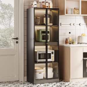 ATJafurn 23.6'' Glass Display China Cabinet With Pull-Out Bar Shelf, Dining Cabinet With Glass Doors and Wireless LED Light - 1 of 4