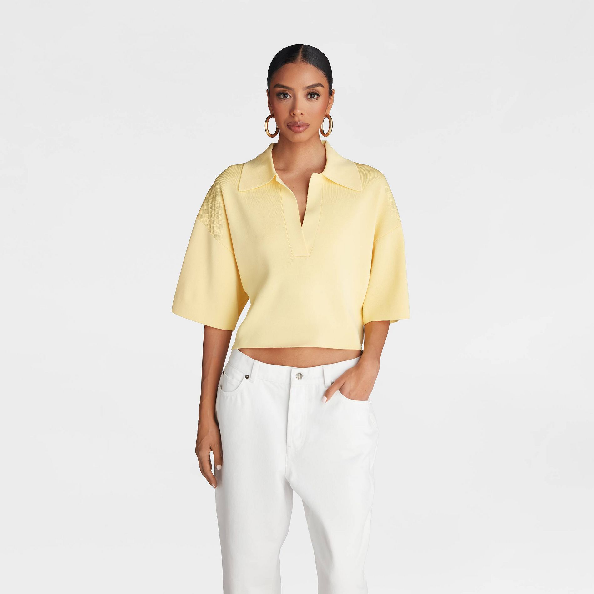 KBB by KAHLANA Women's Short Sleeve Boxy 'The Cropped Polo Sweater'