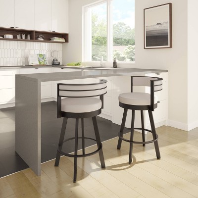 32'' Beige Faux Leather Swivel Bar Stool with Metal Base