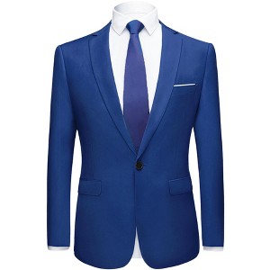 Lars Amadeus Men's Dress Slim Fit Single Breasted One Button Prom Suit Sports Blazer - 1 of 4