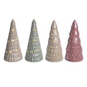 Transpac Dolomite Light Up Pastel Trees Set of 4 Decorative Ceramic Christmas Sculptures Battery Operated Indoor Decor - 1 of 1