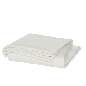 Cannon Twin XL Solid Plush Blanket Ivory: Cozy Fleece, Year-Round Comfort, Machine Washable - 1 of 2