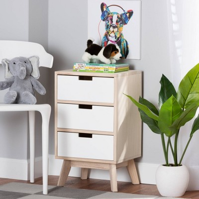 Halian Two-Tone White and Light Brown 3-Drawer Chest with Graduated Legs