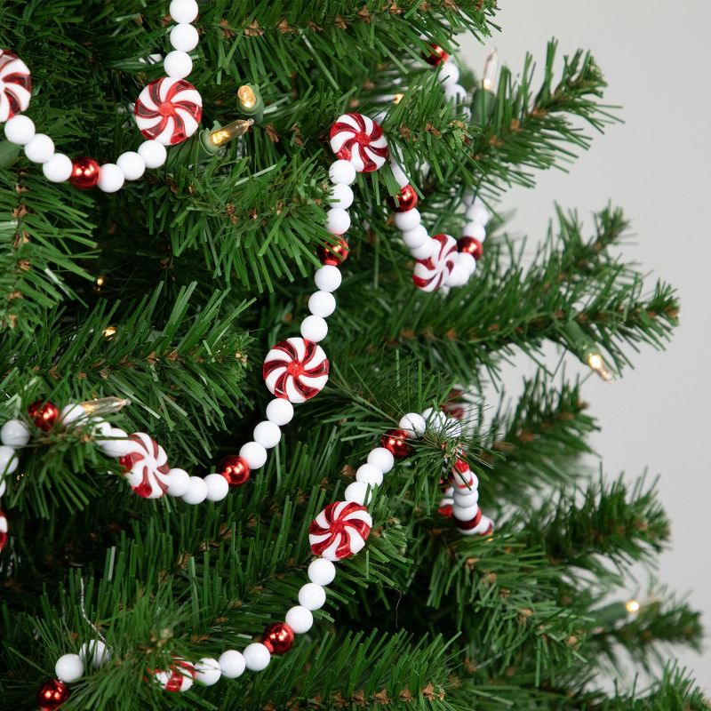 Northlight 9' Red and White Peppermint Candy Beaded Christmas Garland, Unlit, 2 of 7