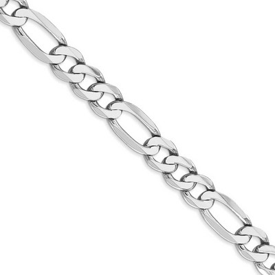 Black Bow Jewelry Men's 7mm 14k White Gold Solid Flat Figaro Chain Necklace