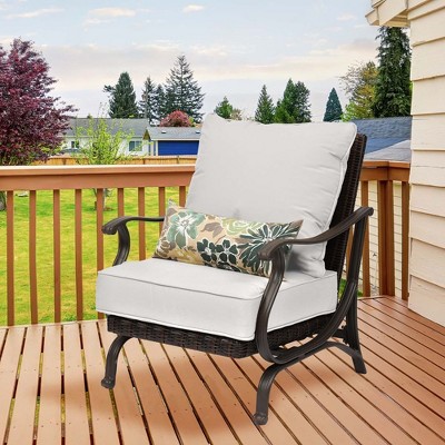 Linen Silver Olefin Outdoor Deep Seat Chair Cushion Set with Lumbar Pillows