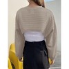 Womens Pullover Crochet Sweater Crew Neck Cropped Tops Shrugs Waffle Knit Crochet See Through Knit Top Cover Ups - 2 of 4