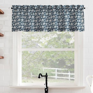 No. 918 1pc 54"x14" Mistral Floral Print Semi-Sheer Rod Pocket Kitchen Curtain Valance Indigo - 1 of 4