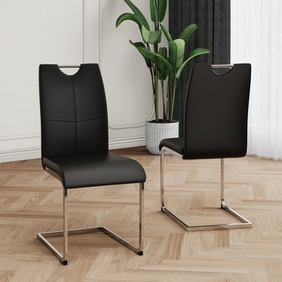 ALEXOUN Modern Dining Chairs Set of 2, PU Faux Leather High Back Upholstered Chairs, with Silver Metal Legs,for Kitchen,Living,Bedroom,Dining Room