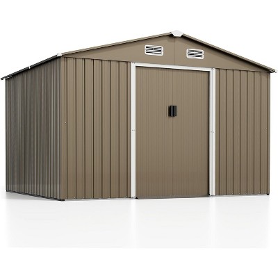 ALAULM Outdoor Storage Shed Waterproof, Large Garden Tool House with Air Vents and Lockable Sliding Door, Metal Shed for Garden, Patio, Backyard