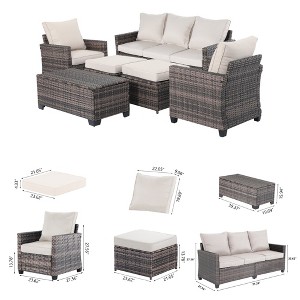 Decksplore 6-Piece All-Weather Wicker Patio Furniture Set & Coffee Table Outdoor Conversation Set with Cushions for Garden, Deck - 1 of 4