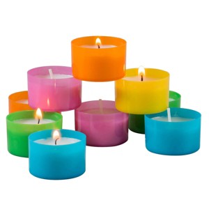 96pc Tealight Candles Blue/Pink/Yellow - Stonebriar Collection: Unscented, Long Burn Time, Cotton Wick - 1 of 4