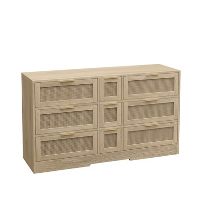 Vynxaria Natural/White Rattan Decorative Storage Cabinet with 9 Drawers