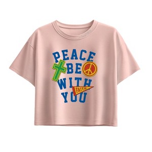Girls' - Instant Message - Peace Be With You Short Sleeve Boxy Graphic T-Shirt - 1 of 3