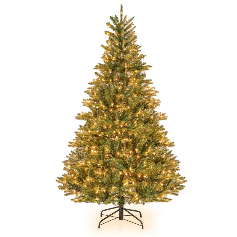 Costway 6 FT Pre-Lit Christmas Tree Hinged with 500 Incandescent Lights & 912 Branch Tips, 1 of 11