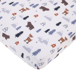 Little Love by NoJo National Park Navy, Gray, Tan, and White Forest Friends Nursery Fitted Crib Sheet - 1 of 4