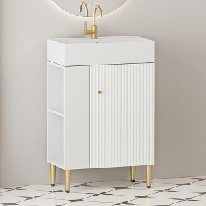 ChicFurnit Bathroom Vanities 21.6 Inch Open Shelf Vanity with Left Side Storage and Sink for Bathroom, White, 21.6"*12.2"*33.86" - 1 of 4