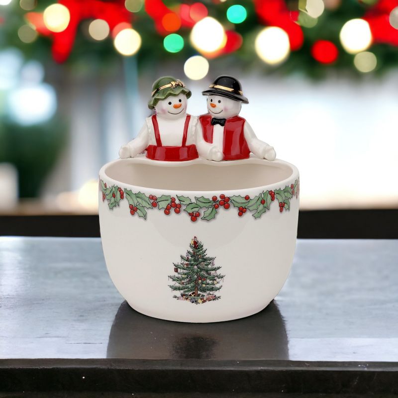 Spode Christmas Tree Mr. & Mrs. Snowman Candy Bowl, 3 of 6