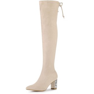 Allegra K Women's Chunky Heels Rhinestone Over the Knee High Boots - 1 of 4