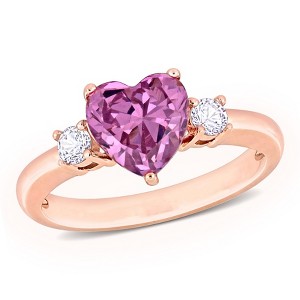 EVERLY JEWELRY | Rose Silver 2 1/3ct TGW Created White and Pink Sapphire Heart 3-Stone Ring - 1 of 4