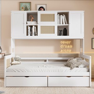 Twin/Full Size Wooden Daybed With 2 Drawers, All-in-One Cabinet and Shelf - ModernLuxe - 1 of 4