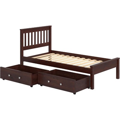 Donco TWIN CONTEMPO BED DUAL UNDER BED DRAWERS DARK CAPPUCCINO FINISH