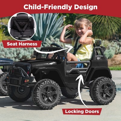Black 12V Kids Ride-On Truck with Remote Control and LED Lights