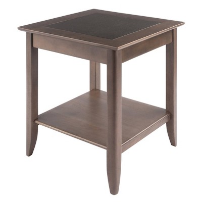 Santino Square Wood End Table in Oyster Gray with Darker Inlay