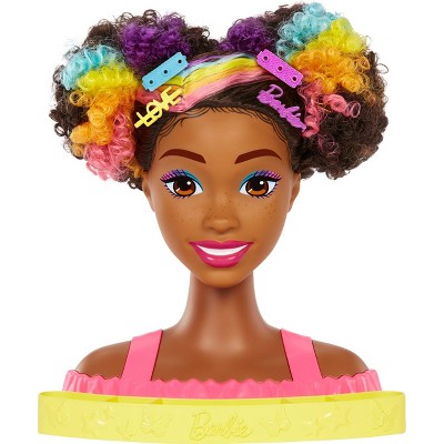 Barbie Totally Hair Neon Rainbow Deluxe Styling Head Black Hair : Target