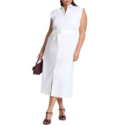 ELOQUII Elements Women's Plus Size Midi Sleeveless Shirt Dress