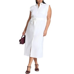 ELOQUII Elements Women's Plus Size Midi Sleeveless Shirt Dress - 1 of 2