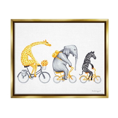 Stupell Industries Savanna Animals Riding Bikes Bicycles Yellow Accent Floater Canvas Wall Art