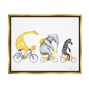 Stupell Industries Savanna Animals Riding Bikes Bicycles Yellow Accent Floater Canvas Wall Art - 1 of 4