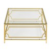 Vynxaria Modern Luxurious Square Glass Coffee Table - 33.5", Gold Finish, Geometric Metal Frame, Tempered Glass + Clear Lower Shelf - 2 of 4
